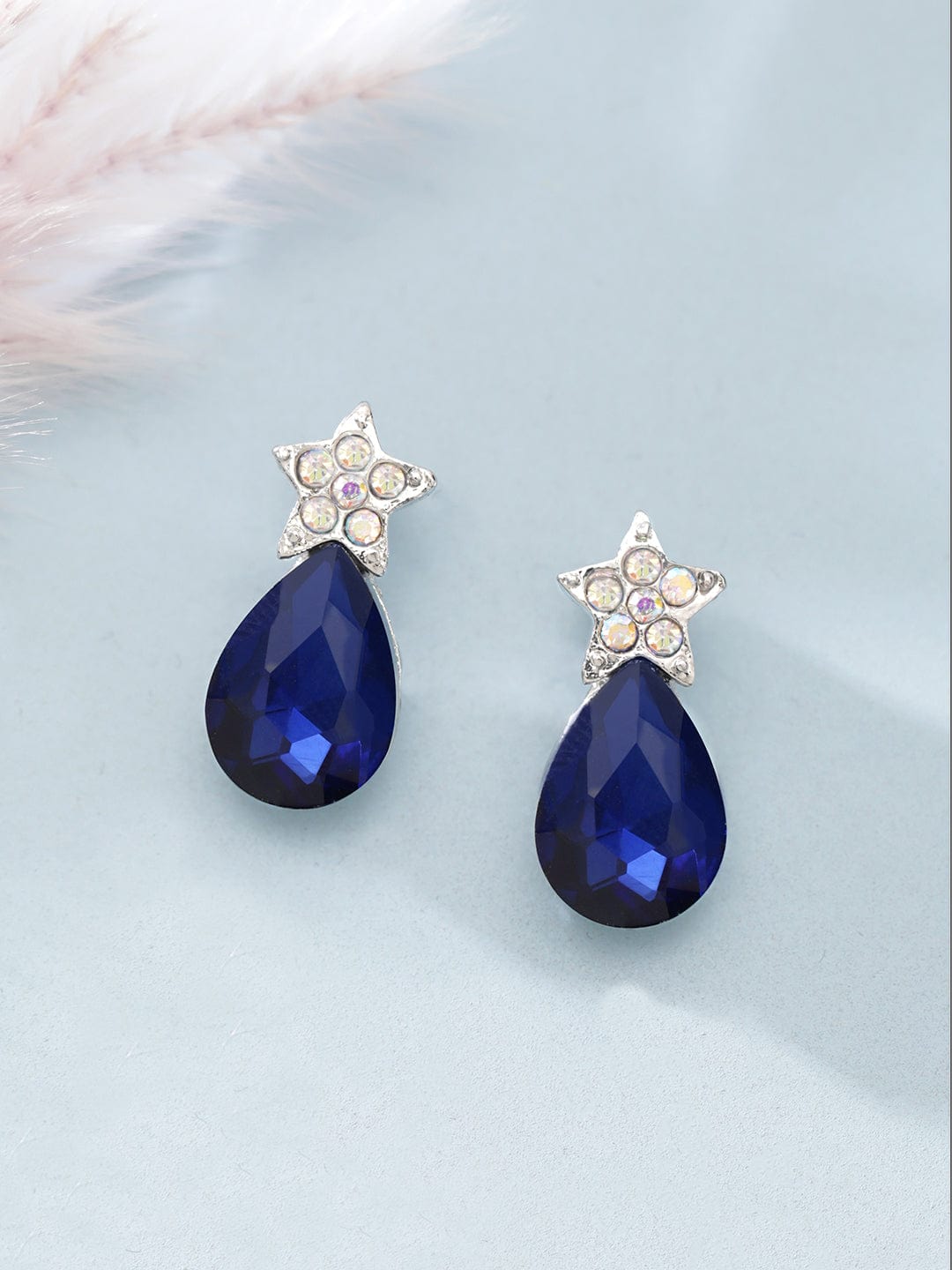 Shop Blue Stone Floral Silver Earrings Online in USA with Pearl Drops –  Pure Elegance